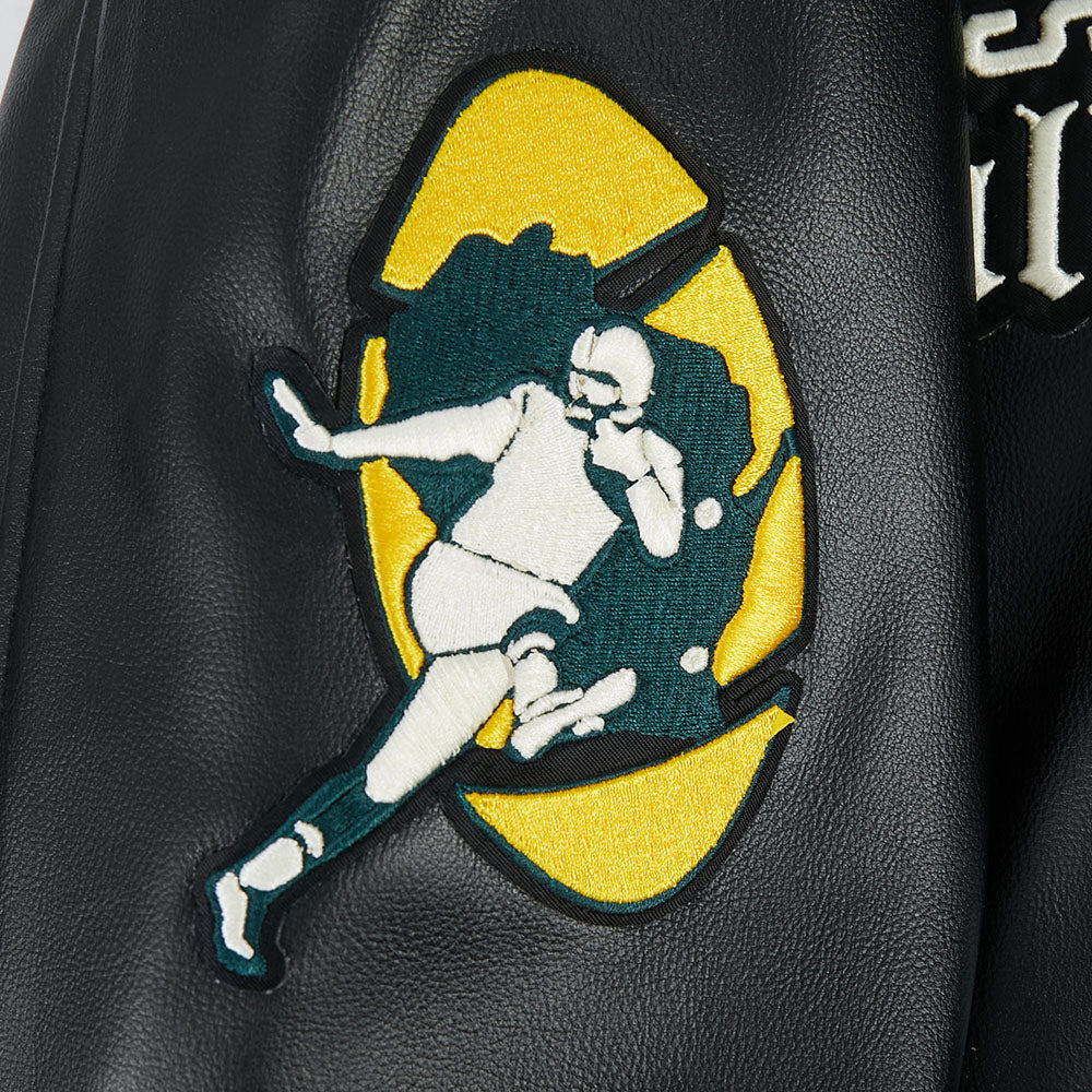 NFL GREEN BAY PACKERS MODERN ORIGINALS MEN'S LEATHER VARSITY JACKET (JET BLACK) - Image 6