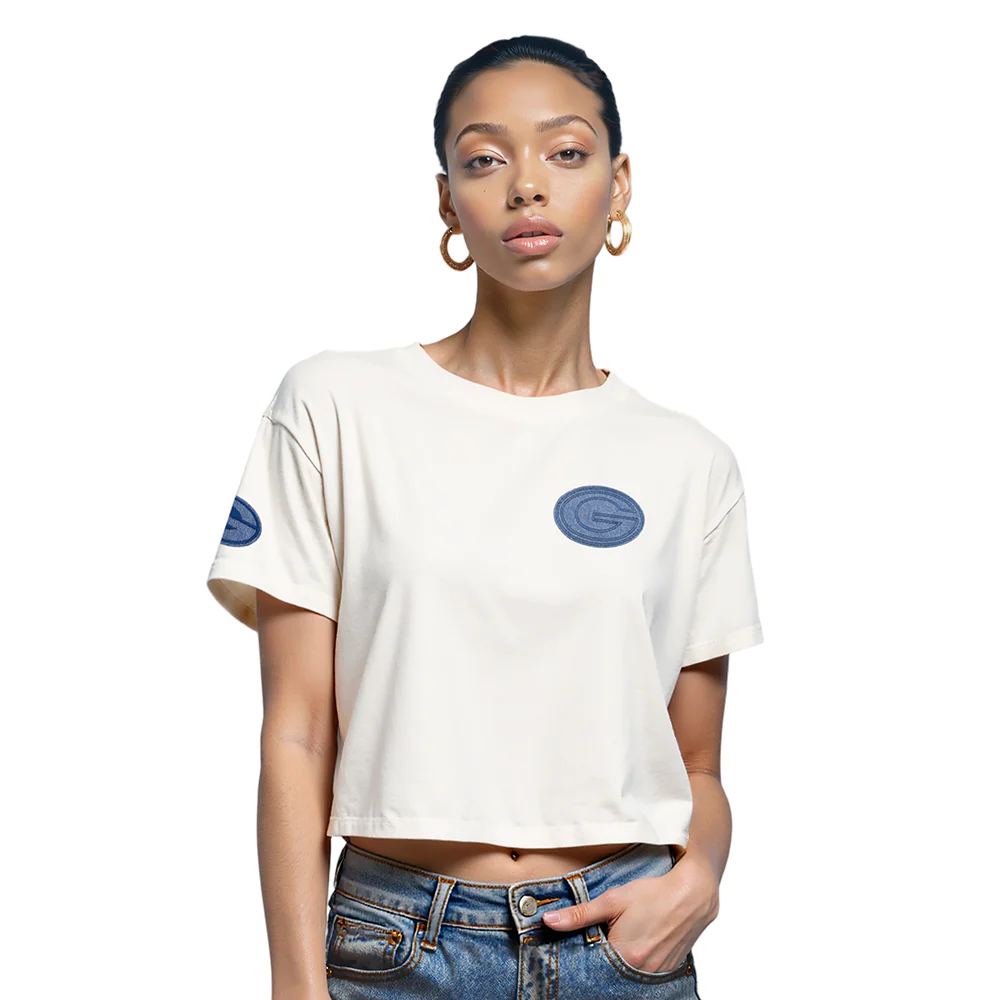 NFL GREEN BAY PACKERS VARSITY BLUES WOMEN'S SJ BOXY TEE (LINEN)