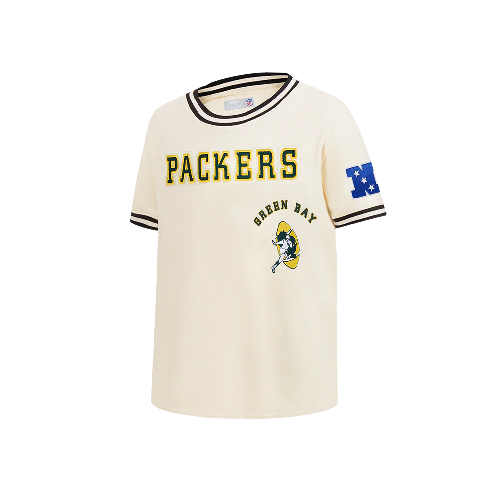 NFL GREEN BAY PACKERS RETRO CLASSIC BIG BOY'S SS STRIPED RIB TEE (EGGSHELL/ BLACK) - Image 3