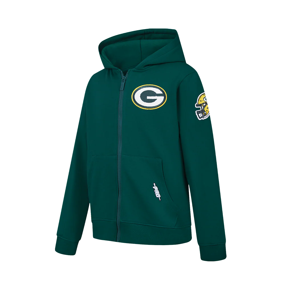 NFL GREEN BAY PACKERS CLASSIC BIG BOY'S FLC FZ PO HOODIE (FOREST GREEN) - Image 3