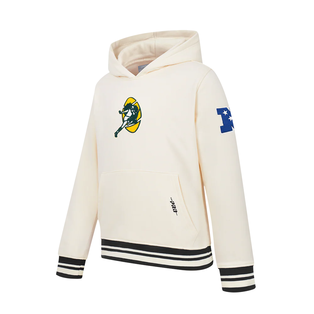 NFL GREEN BAY PACKERS RETRO CLASSIC BIG BOY'S RIB FLC PO HOODIE (EGGSHELL/ BLACK) - Image 3
