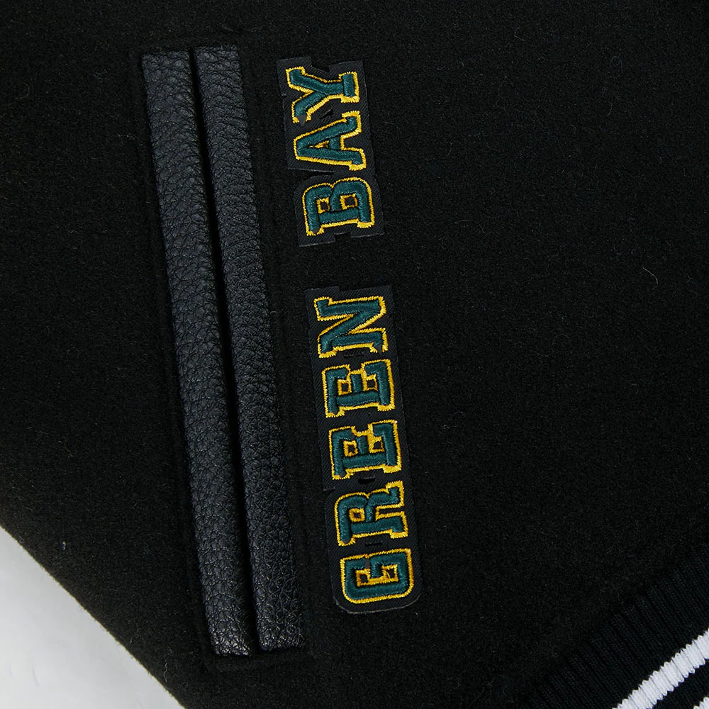 NFL GREEN BAY PACKERS RETRO CLASSIC BIG BOYS RIB WOOL VARSITY JACKET (BLACK) - Image 11