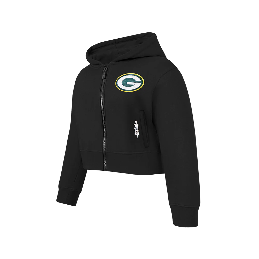 NFL GREEN BAY PACKERS CLASSIC BIG GIRLS FLEECE FULL ZIP HOODIE (BLACK) - Image 5