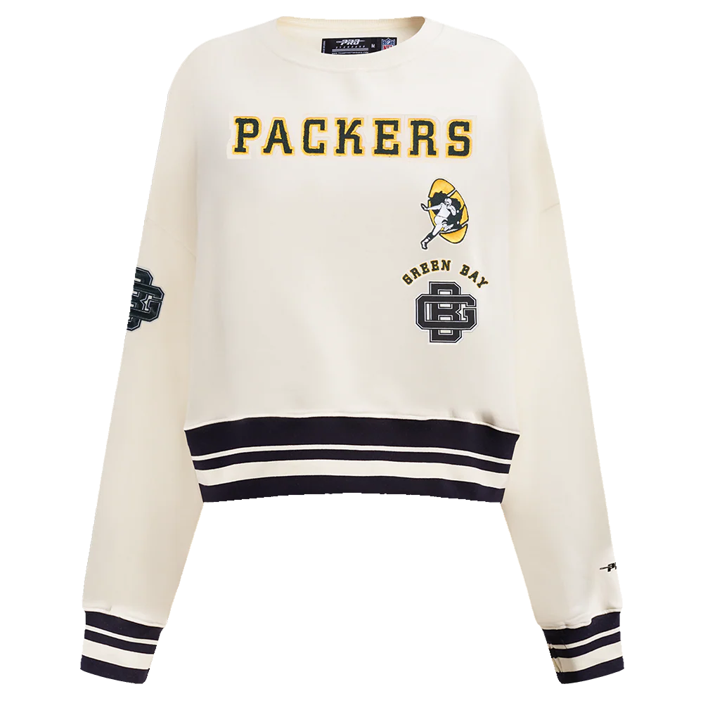NFL GREEN BAY PACKERS RETRO CLASSIC WOMEN'S RIB CREWNECK (EGGSHELL/ BLACK)