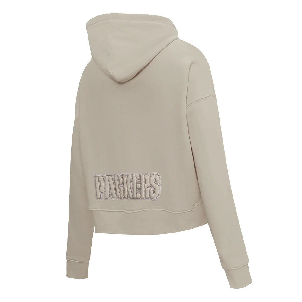 NFL GREEN BAY PACKERS NEUTRAL WOMEN'S CROPPED PULLOVER HOODIE (TAUPE) - Image 4