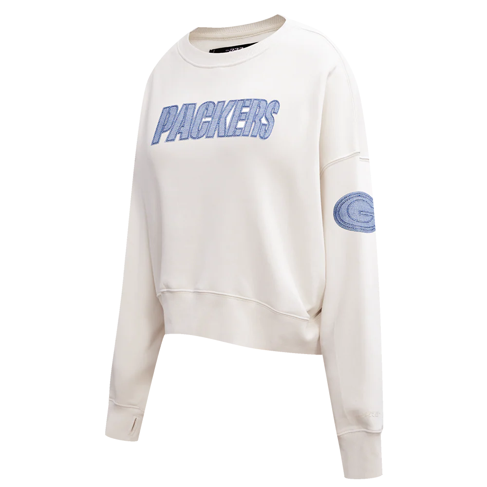 NFL GREEN BAY PACKERS VARSITY BLUES WOMEN'S  FLC CREWNECK (LINEN) - Image 2