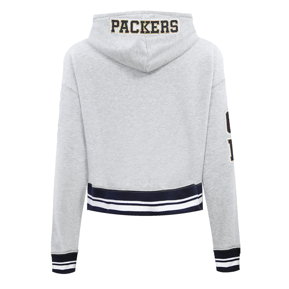 NFL GREEN BAY PACKERS PRO PREP RIB FLEECE WOMEN'S CROPPED PULLOVER HOODIE (HEATHER GRAY/BLACK) - Image 3