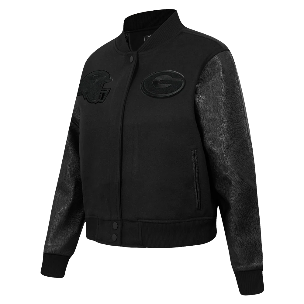 NFL GREEN BAY PACKERS TRIPLE BLACK WOMEN'S WOOL VARSITY JACKET (TRIPLE BLACK) - Image 2