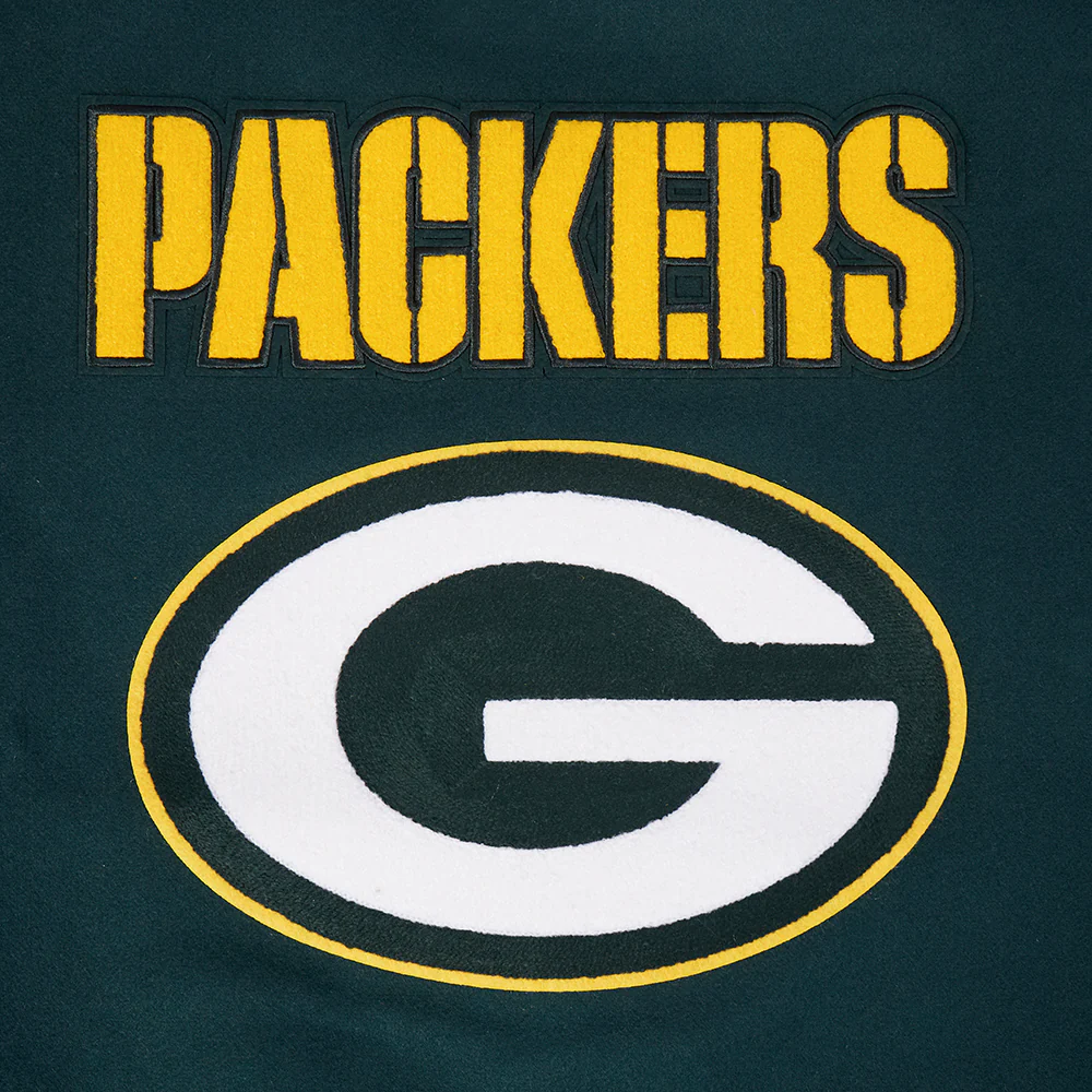 NFL GREEN BAY PACKERS MASHUP WOMEN'S RIB WOOL VARSITY JACKET (FOREST GREEN/WHITE) - Image 16