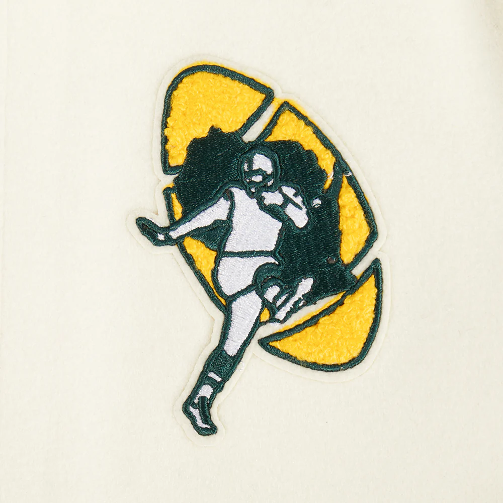 NFL GREEN BAY PACKERS RETRO CLASSIC LITTLE BOY'S RIB WOOL VARSITY JACKET (EGGSHELL/ BLACK) - Image 6