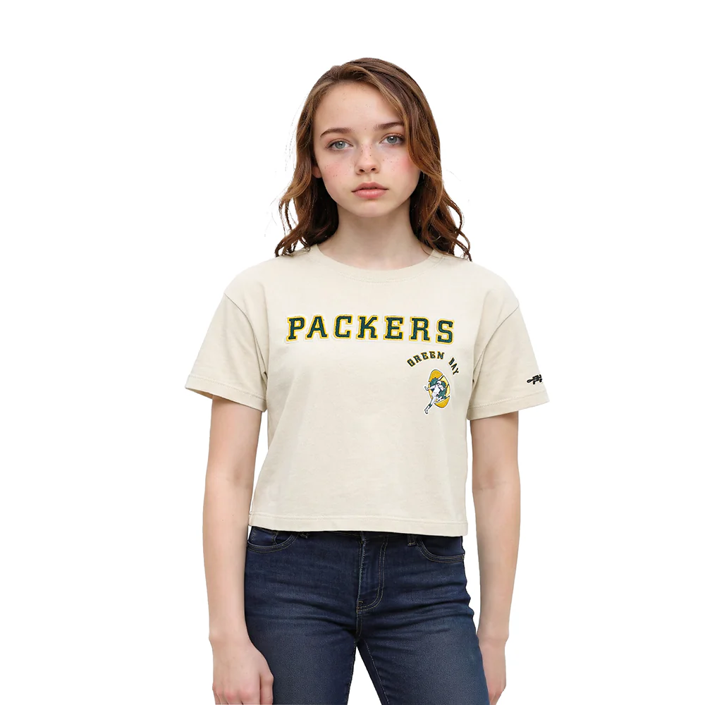 NFL GREEN BAY PACKERS RETRO CLASSIC LITTLE GIRL'S SS BOXY TEE (EGGSHELL)