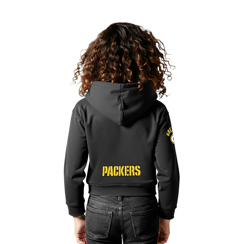 NFL GREEN BAY PACKERS CLASSIC LITTLE GIRLS FLEECE FULL ZIP HOODIE (BLACK) - Image 2