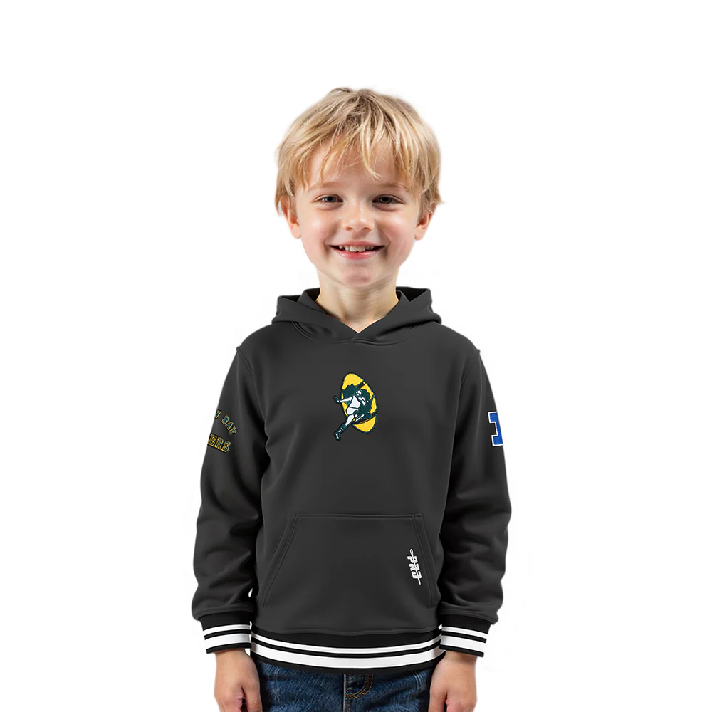 NFL GREEN BAY PACKERS RETRO CLASSIC TODDLER BOYS RIB FLEECE PULLOVER HOODIE (BLACK)