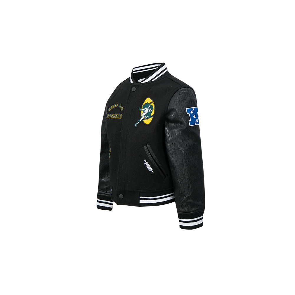 NFL GREEN BAY PACKERS RETRO CLASSIC TODDLER BOYS RIB WOOL VARSITY JACKET (BLACK) - Image 4