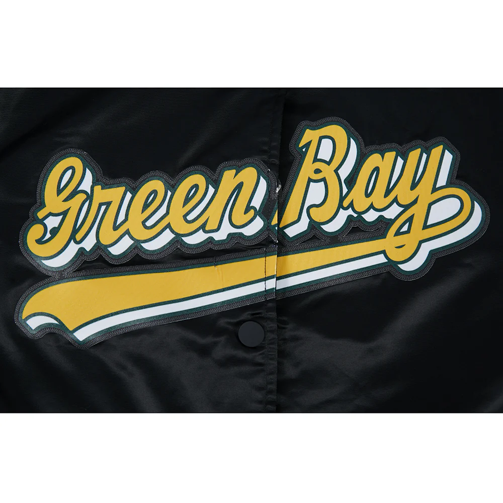 NFL GREEN BAY PACKERS SCRIPT TAIL WOMEN'S SATIN JACKET (BLACK) - Image 7
