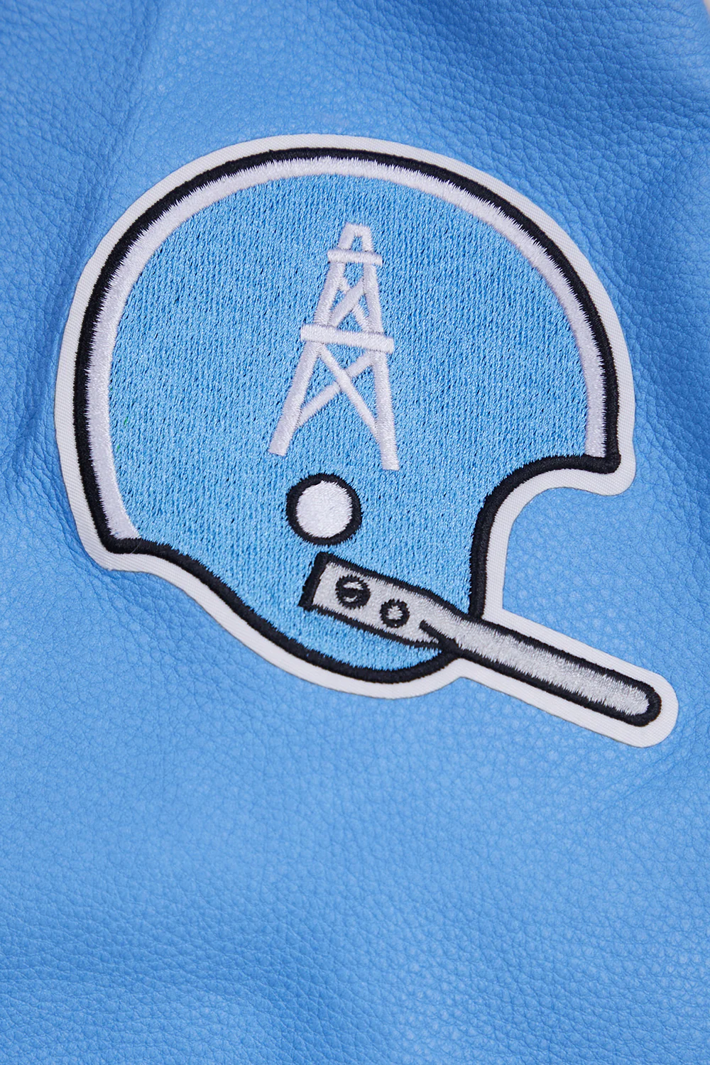 NFL HOUSTON OILERS RETRO CLASSIC MEN'S RIB WOOL VARSITY JACKET (EGGSHELL/ UNIVERSITY BLUE) - Image 9