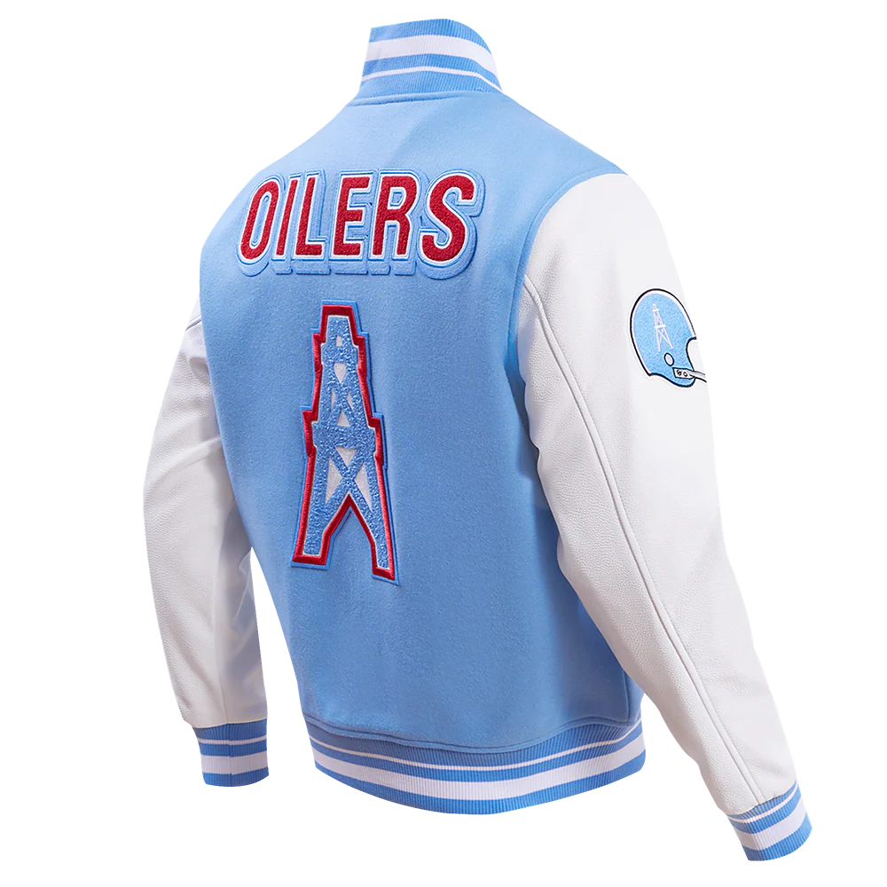 NFL HOUSTON OILERS RETRO CLASSIC MEN'S RIB WOOL VARSITY JACKET (UNIVERSITY BLUE/WHITE) - Image 14