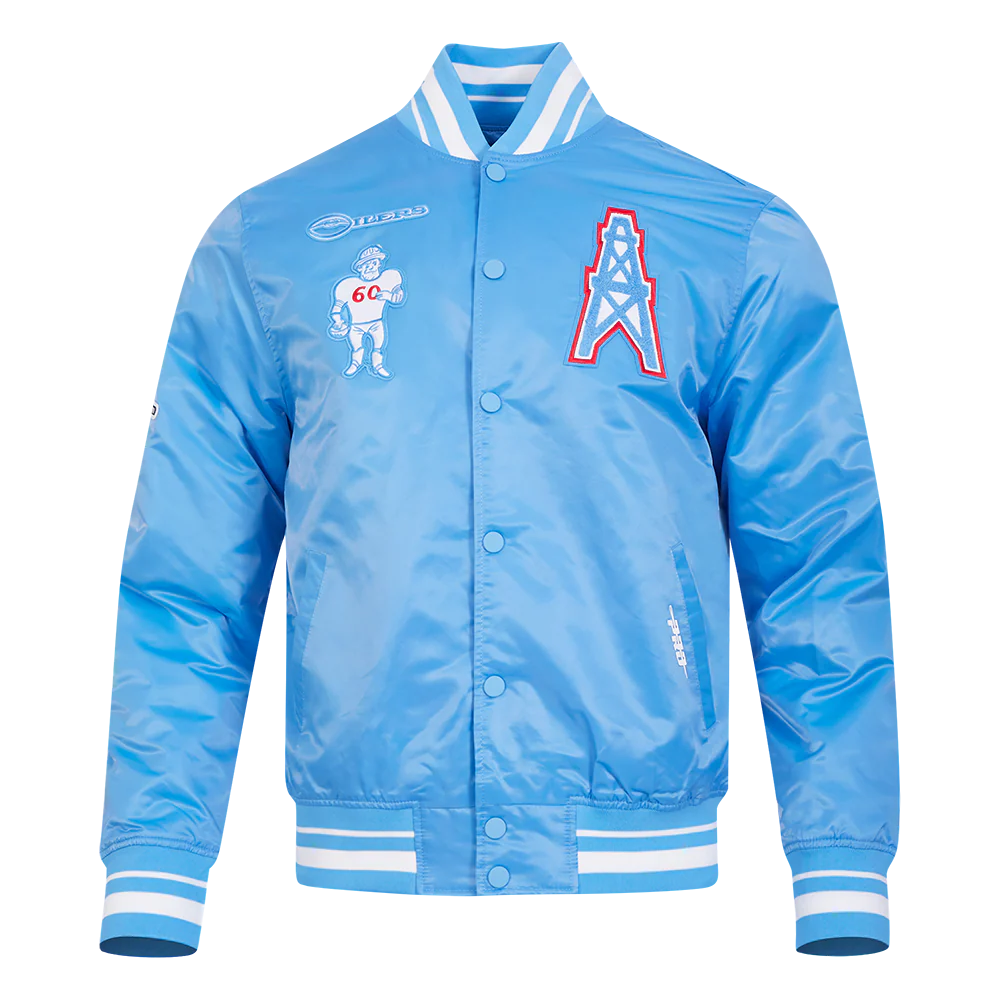 NFL HOUSTON OILERS RETRO CLASSIC MEN'S RIB SATIN JACKET (UNIVERSITY BLUE)