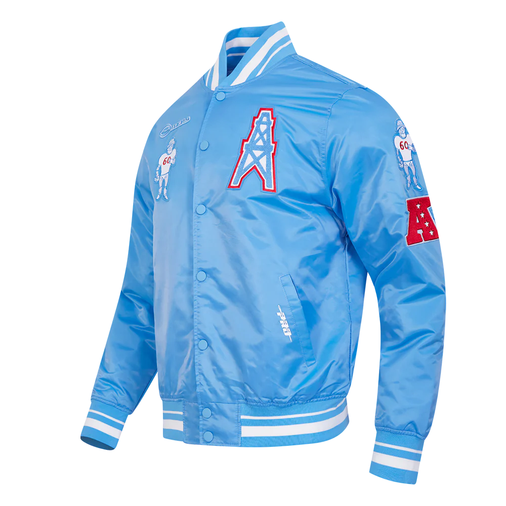 NFL HOUSTON OILERS RETRO CLASSIC MEN'S RIB SATIN JACKET (UNIVERSITY BLUE) - Image 2