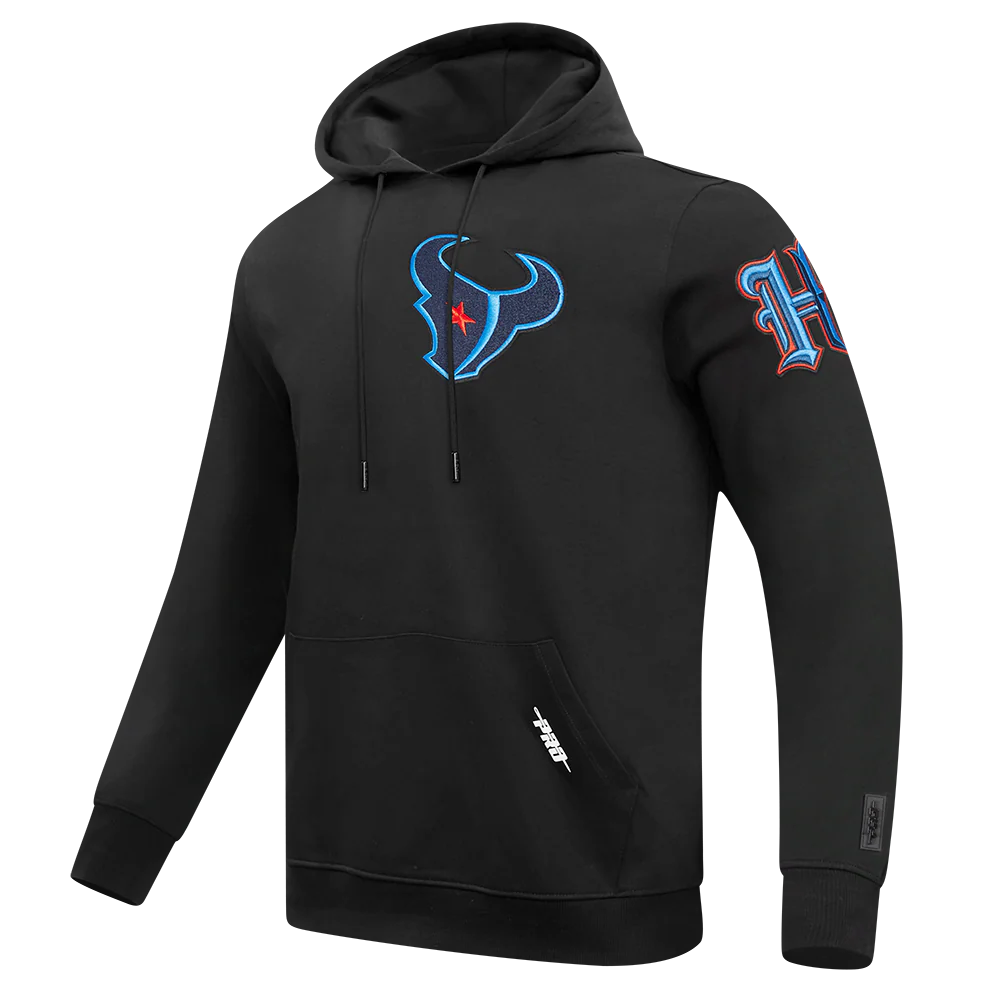 NFL HOUSTON TEXANS CLASSIC CHENILLE MEN'S DOUBLE KNIT PULLOVER HOODIE (BLACK) - Image 2