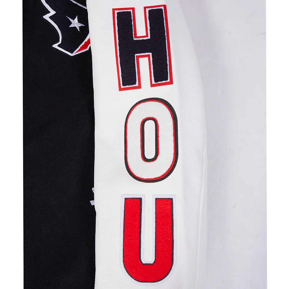 NFL HOUSTON TEXANS CLASSIC MEN'S WOOL VARSITY JACKET (BLACK/WHITE) - Image 6