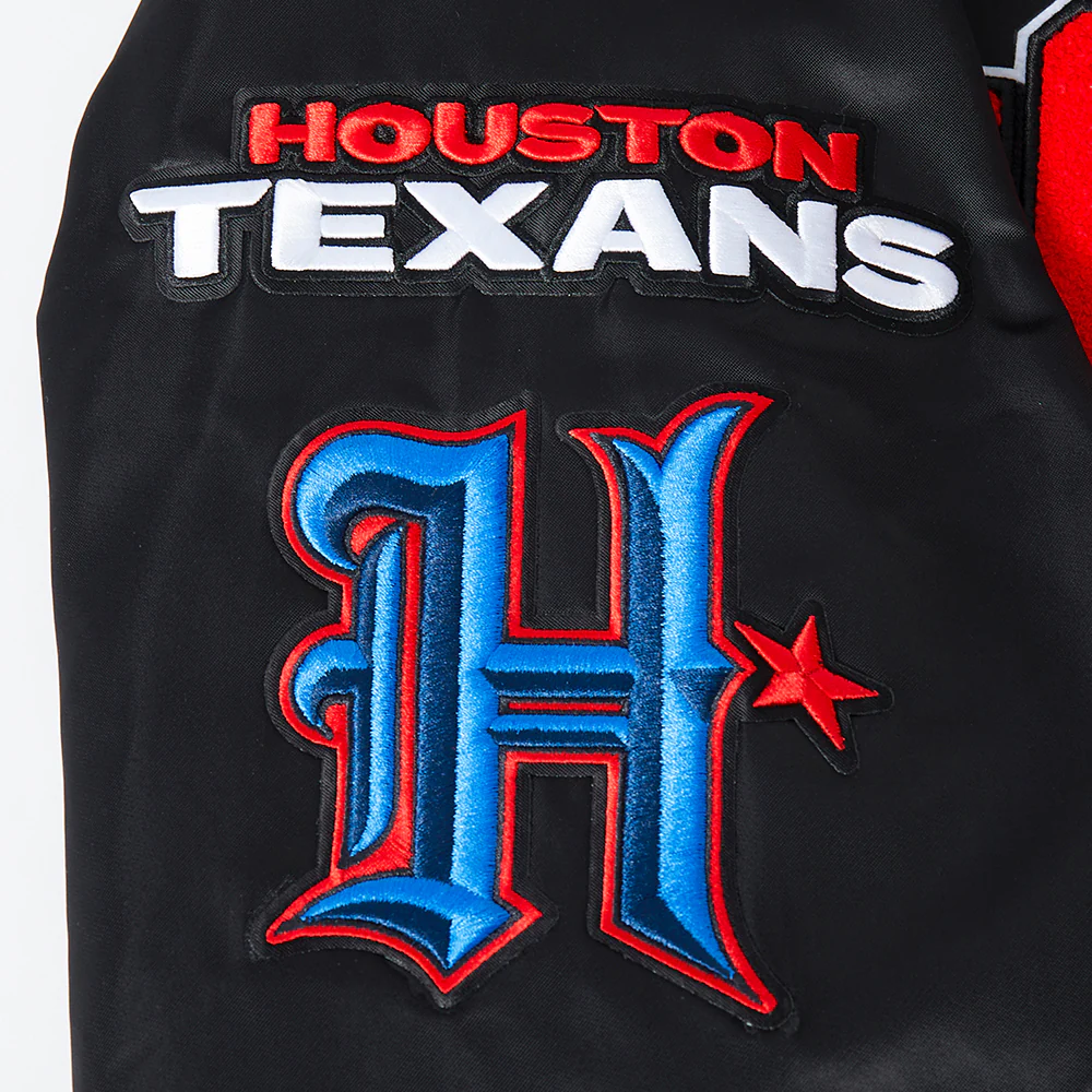 NFL HOUSTON TEXANS CLASSIC MASH UP MEN'S RIB SATIN JACKET (BLACK) - Image 9