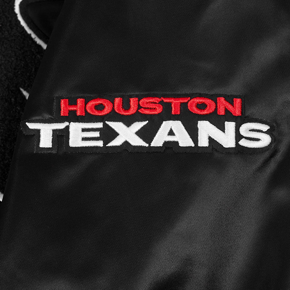 NFL HOUSTON TEXANS CLASSIC OLD ENGLISH MEN'S RIB SATIN JACKET (BLACK) - Image 11