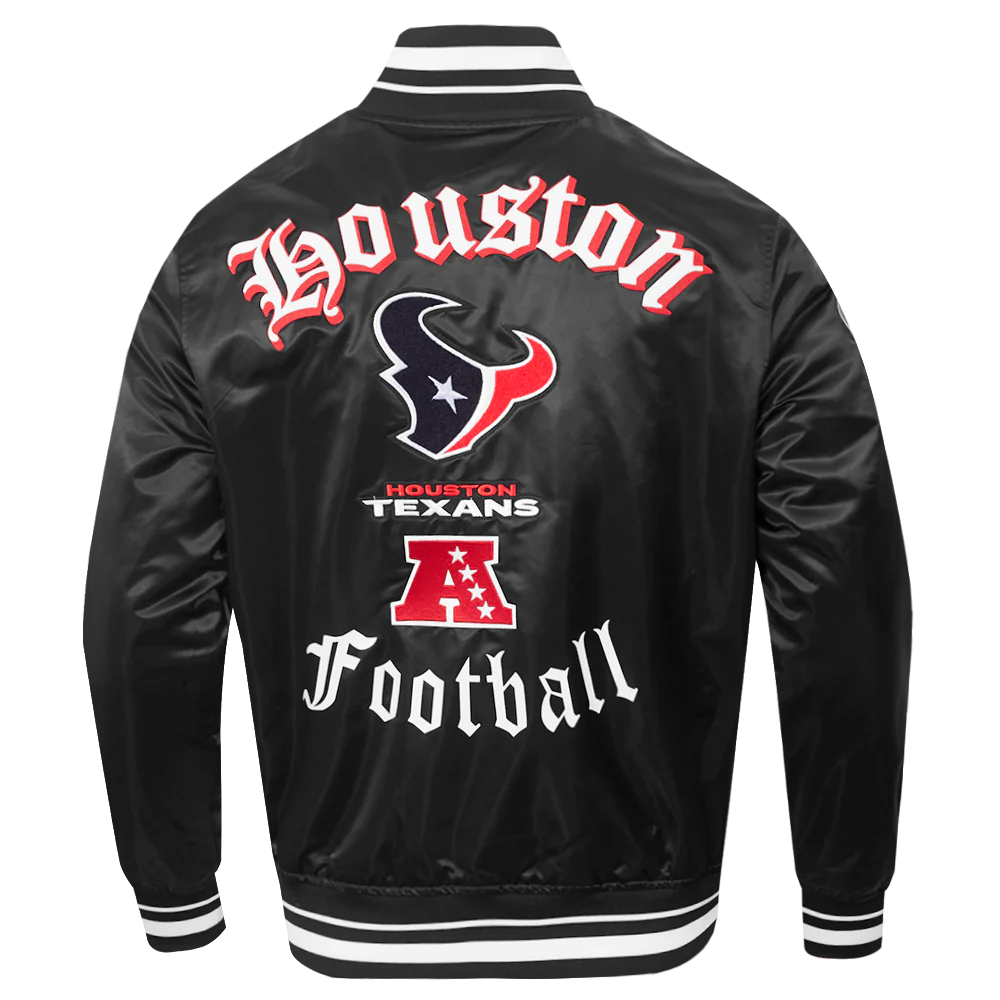 NFL HOUSTON TEXANS CLASSIC OLD ENGLISH MEN'S RIB SATIN JACKET (BLACK) - Image 5