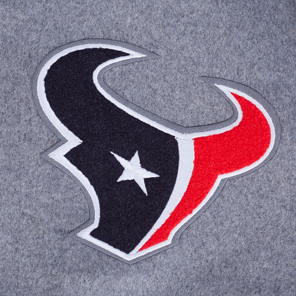 NFL HOUSTON TEXANS CLASSIC OLD ENGLISH MEN'S RIB WOOL VARSITY JACKET (HEATHER GREY/WHITE/BLACK) - Image 6