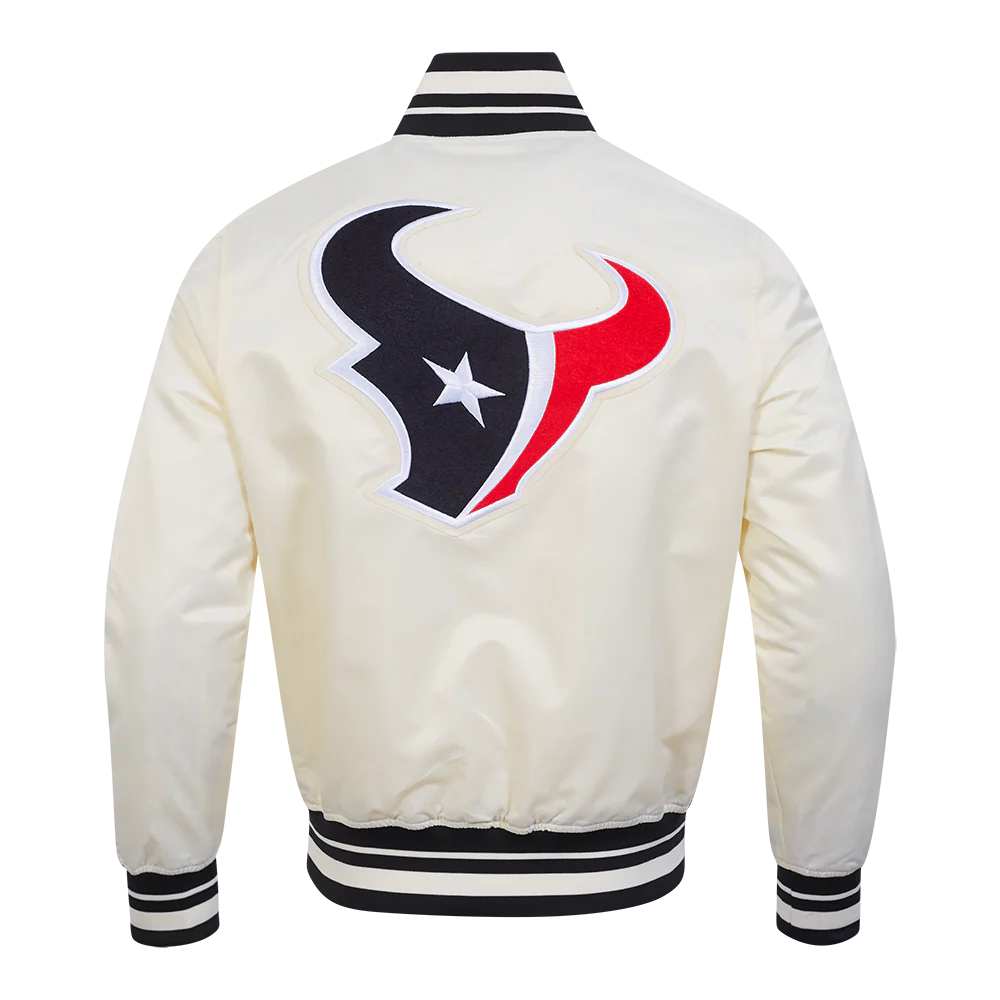 NFL HOUSTON TEXANS RETRO CLASSICS MEN'S RIB SATIN JACKET (EGGSHELL/ BLACK) - Image 3