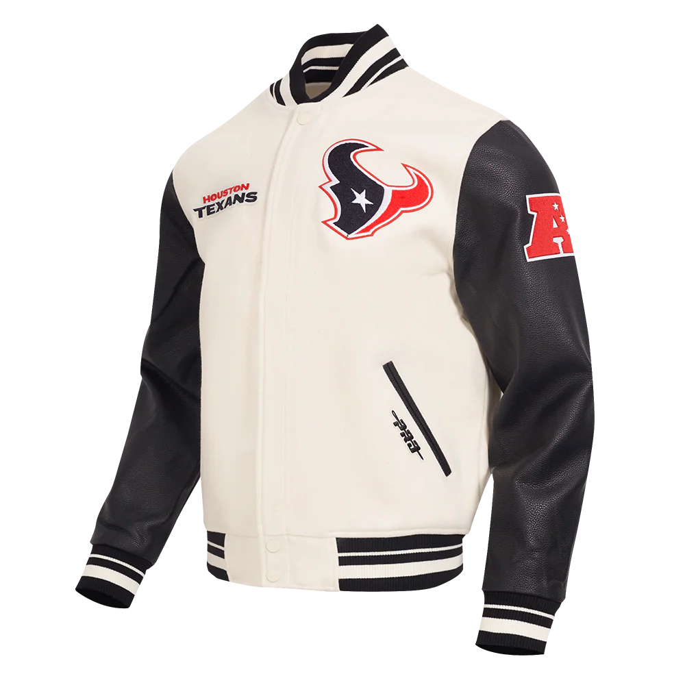 NFL HOUSTON TEXANS RETRO CLASSICS MEN'S RIB WOOL VARSITY JACKET (EGGSHELL/ BLACK) - Image 2