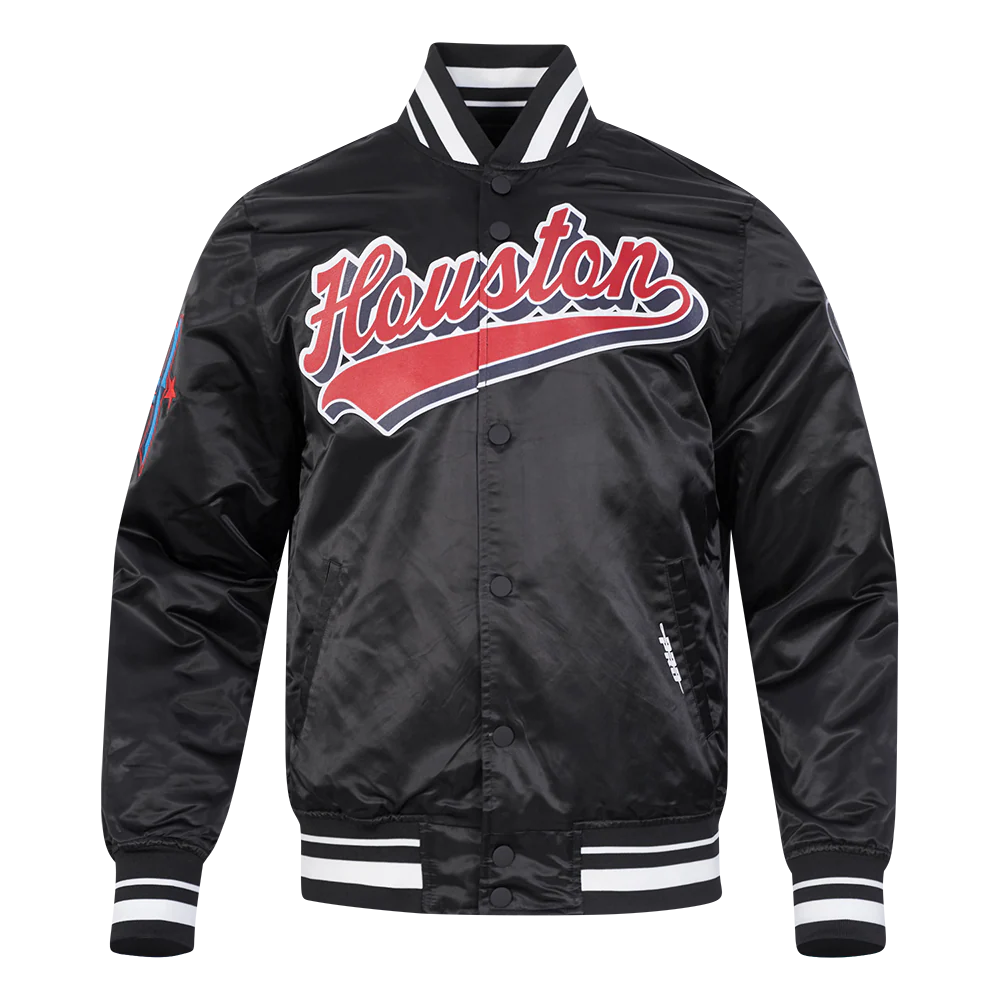 NFL HOUSTON TEXANS SCRIPT TAIL MEN'S RIB SATIN JACKET (BLACK) - Image 5