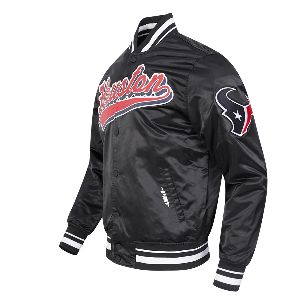 NFL HOUSTON TEXANS SCRIPT TAIL MEN'S RIB SATIN JACKET (BLACK) - Image 6