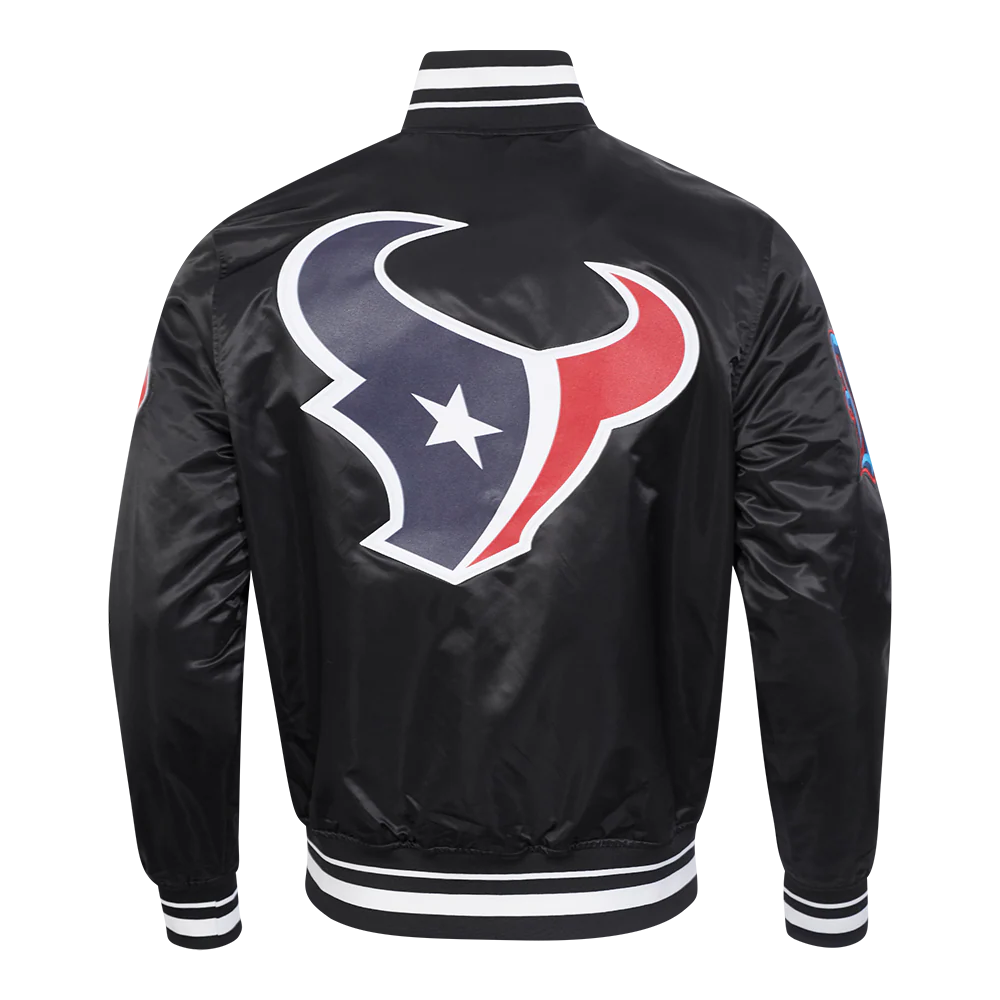 NFL HOUSTON TEXANS SCRIPT TAIL MEN'S RIB SATIN JACKET (BLACK) - Image 7