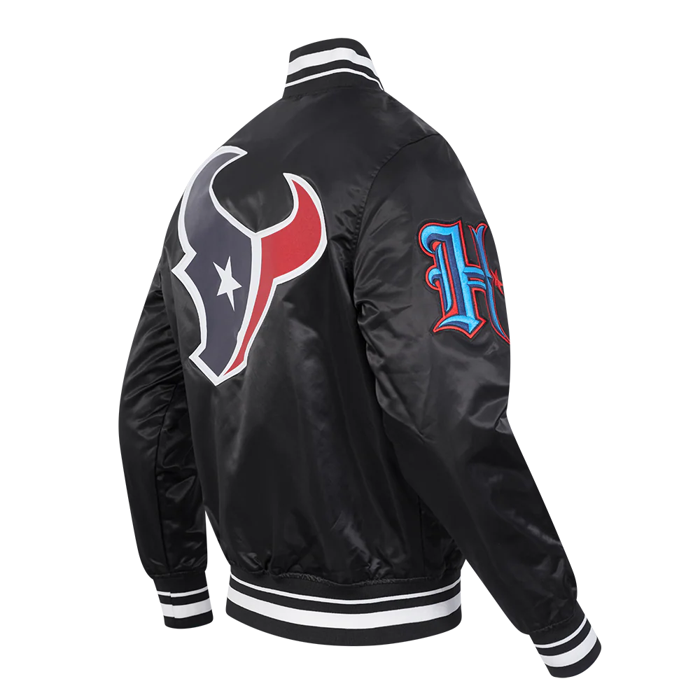 NFL HOUSTON TEXANS SCRIPT TAIL MEN'S RIB SATIN JACKET (BLACK) - Image 8