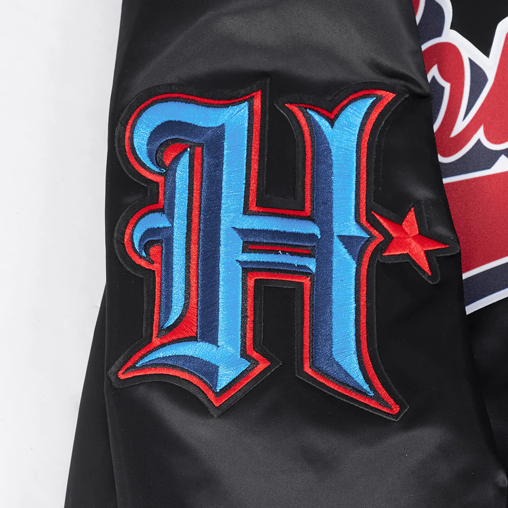 NFL HOUSTON TEXANS SCRIPT TAIL MEN'S RIB SATIN JACKET (BLACK) - Image 9