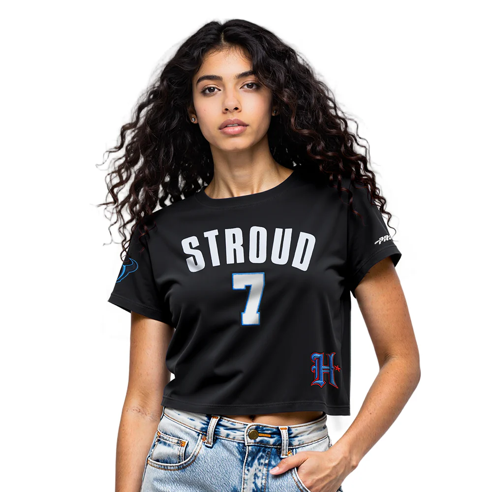NFL HOUSTON TEXANS CJ STROUD #7 CLASSIC PNN WOMEN'S SJ BOXY TEE (BLACK)
