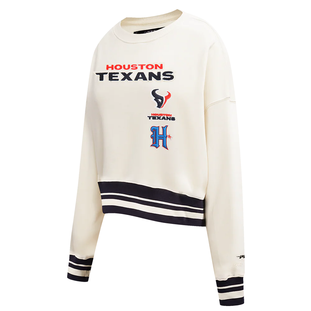 NFL HOUSTON TEXANS RETRO CLASSIC WOMEN'S FLC CREWNECK (EGGSHELL/ BLACK) - Image 2