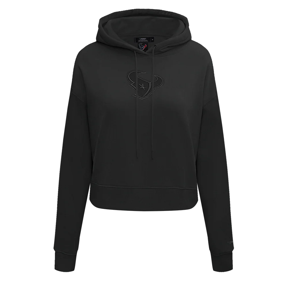 NFL HOUSTON TEXANS NEUTRAL WOMEN'S CROPPED PULLOVER HOODIE (BLACK)