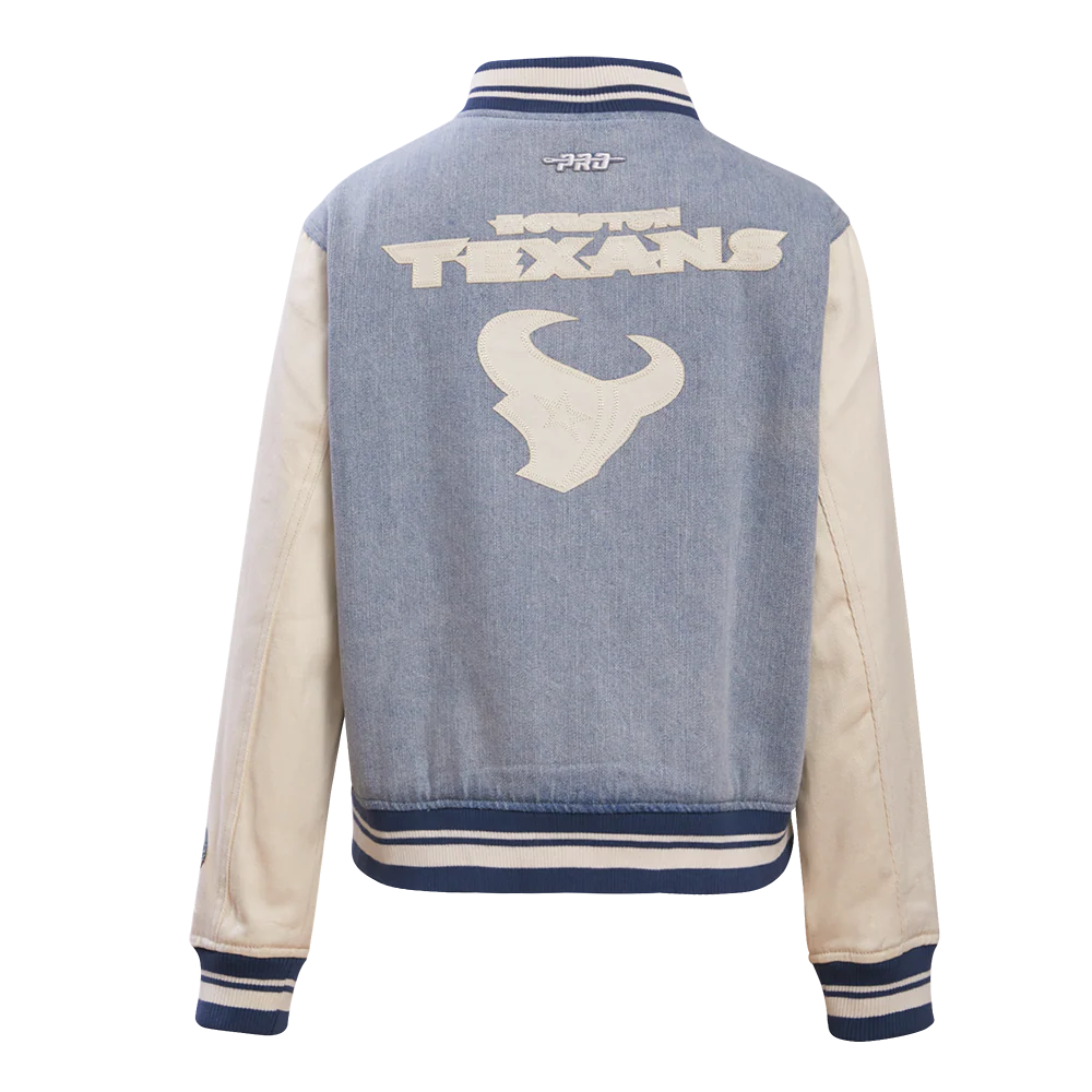 NFL HOUSTON TEXANS VARSITY BLUES WOMEN'S DENIM VARSITY JACKET (DENIM/LINEN) - Image 3