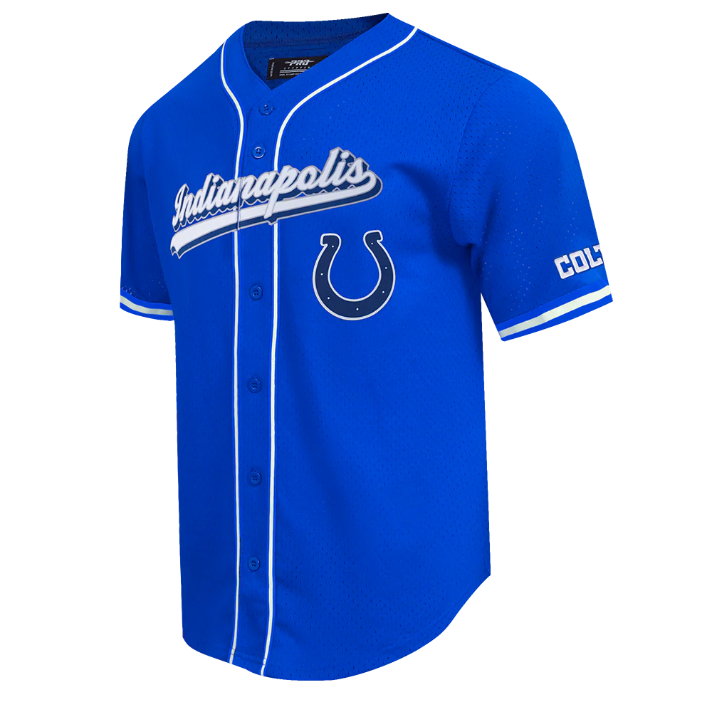 NFL INDIANAPOLIS COLTS SCRIPT TAIL MEN'S MESH BUTTON DOWN SHIRT (ROYAL BLUE) - Image 3
