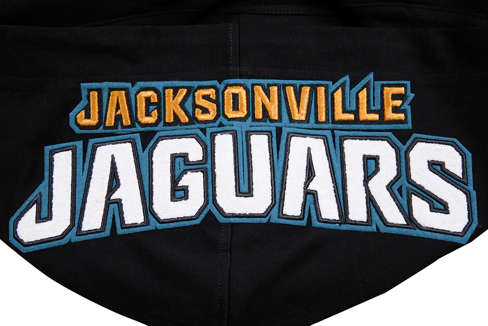 NFL JACKSONVILLE JAGUARS CLASSIC CHENILLE MEN'S DOUBLE KNIT PULLOVER HOODIE (BLACK) - Image 5
