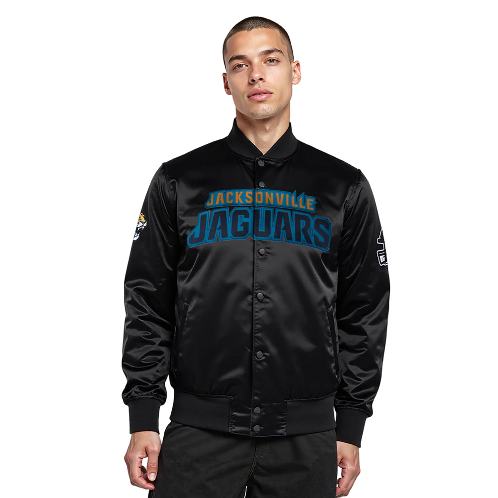 NFL JACKSONVILLE JAGUARS BIG LOGO MEN'S SATIN JACKET (BLACK) - Image 9