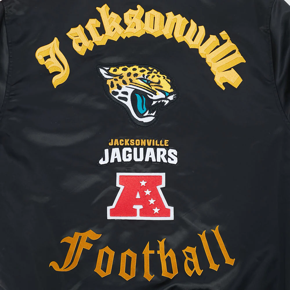 NFL JACKSONVILLE JAGUARS OLD ENGLISH MEN'S RIB SATIN JACKET (BLACK) - Image 5
