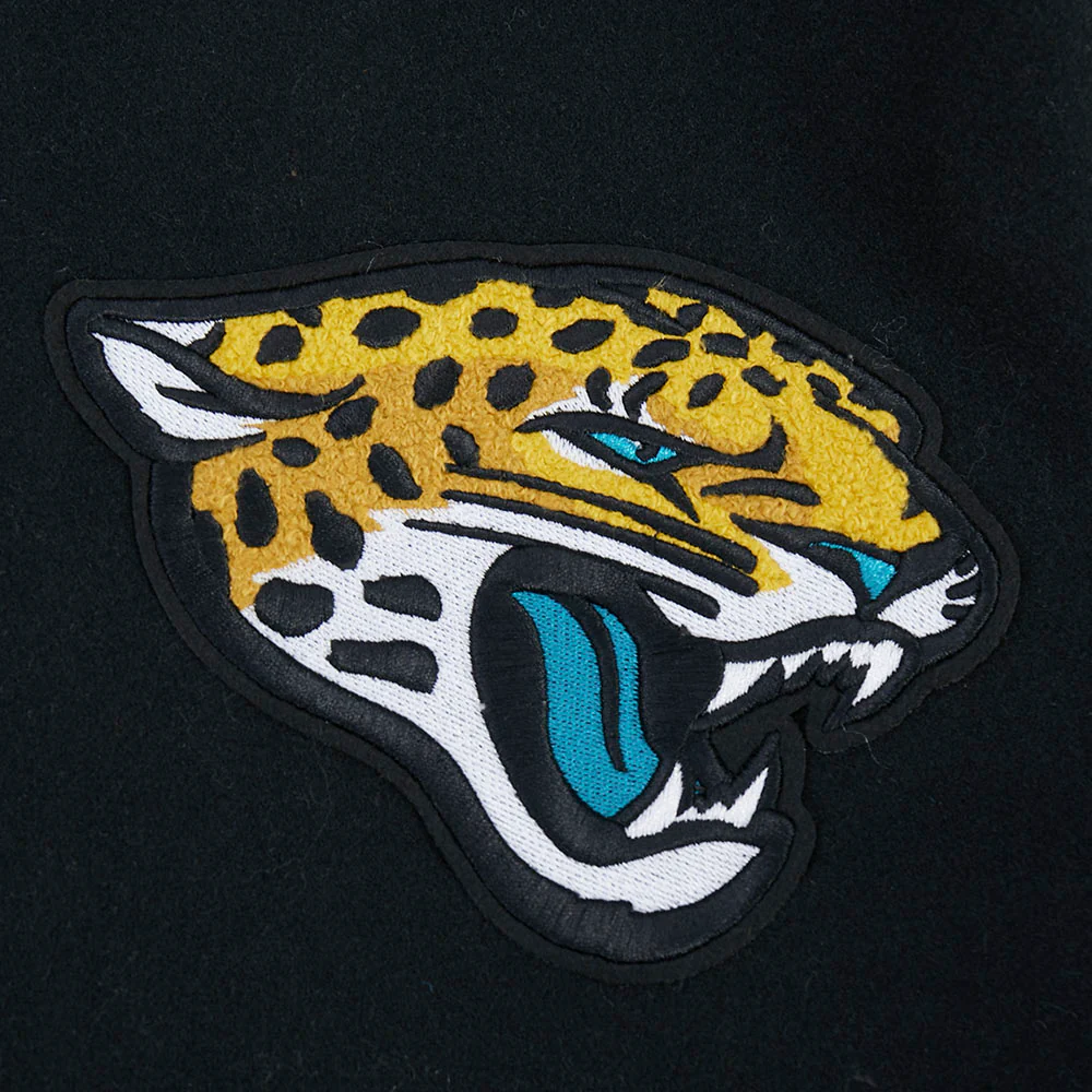 NFL JACKSONVILLE JAGUARS OLD ENGLISH MEN'S RIB WOOL VARSITY JACKET (BLACK/WHITE) - Image 5