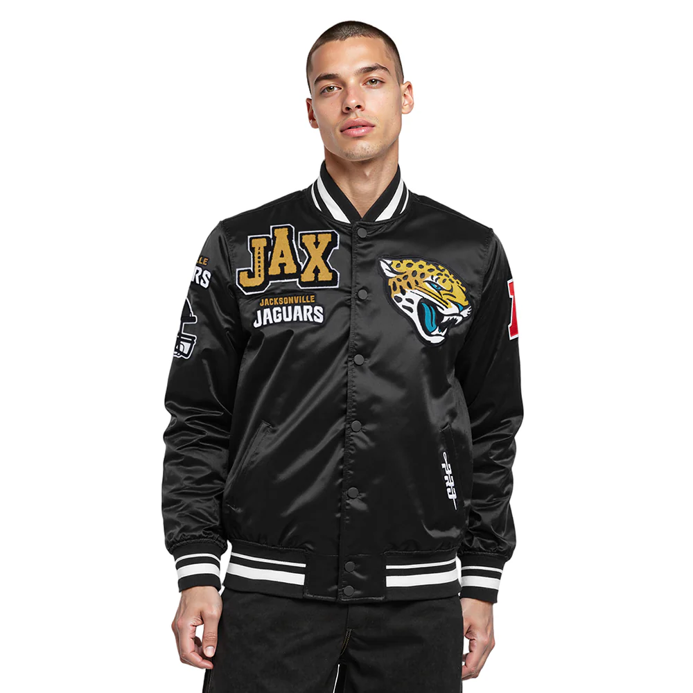 NFL JACKSONVILLE JAGUARS MASHUP MEN'S RIB SATIN JACKET (BLACK)