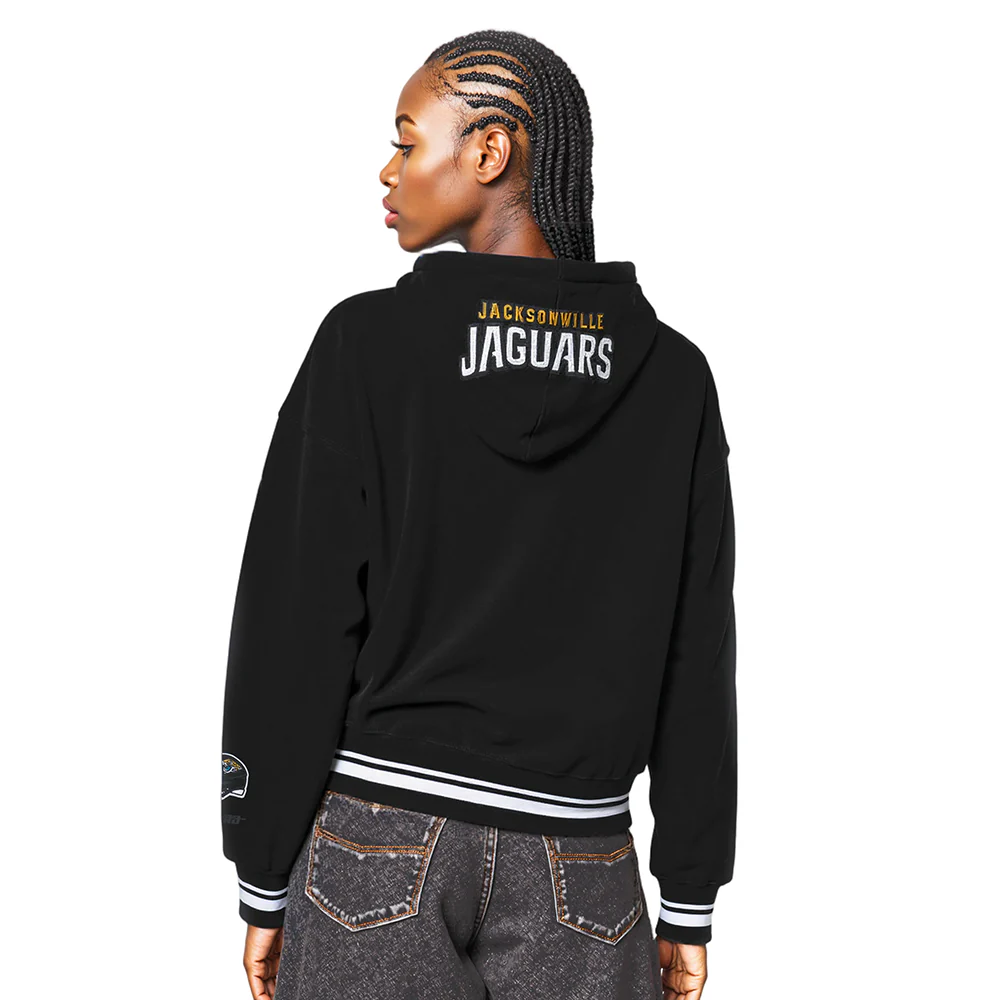 NFL JACKSONVILLE JAGUARS MASHUP WOMEN'S RIB CROPPED PO HOODIE (BLACK) - Image 9