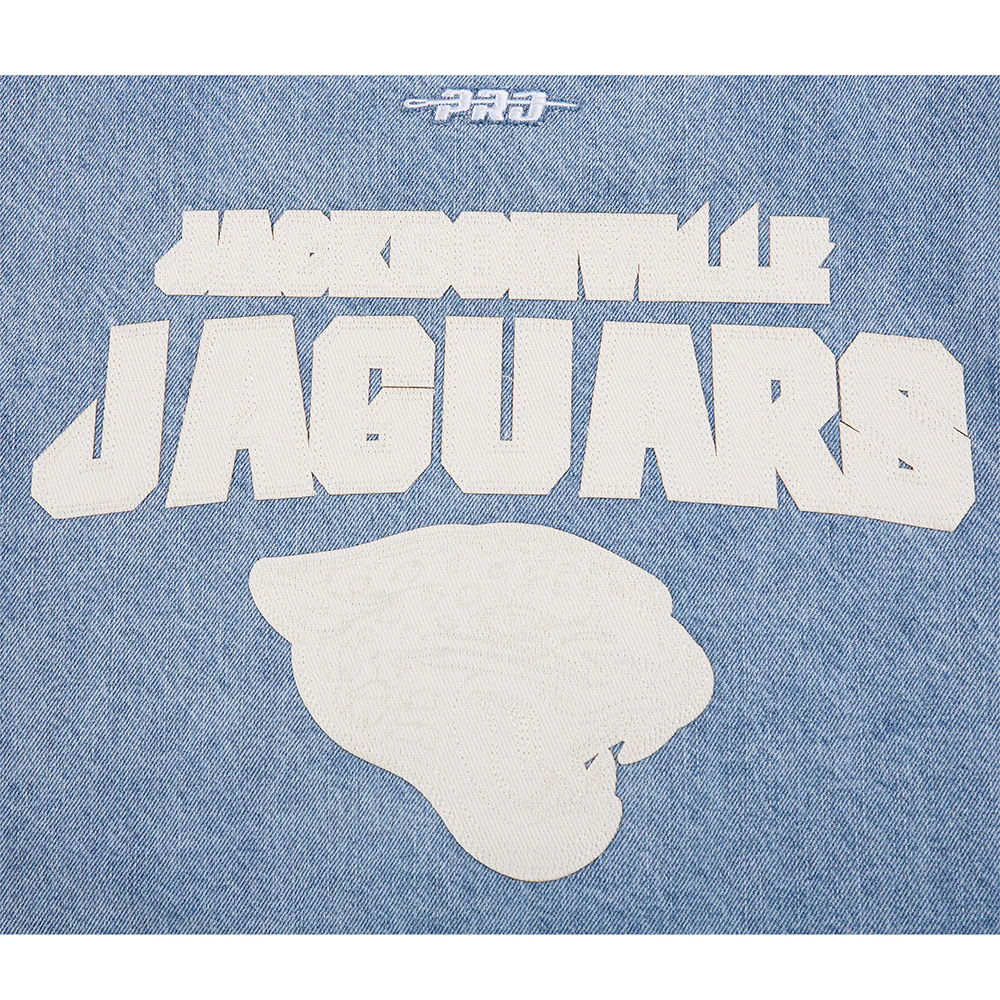 NFL JACKSONVILLE JAGUARS VARSITY BLUES WOMEN'S DENIM VARSITY JACKET (DENIM/LINEN) - Image 14