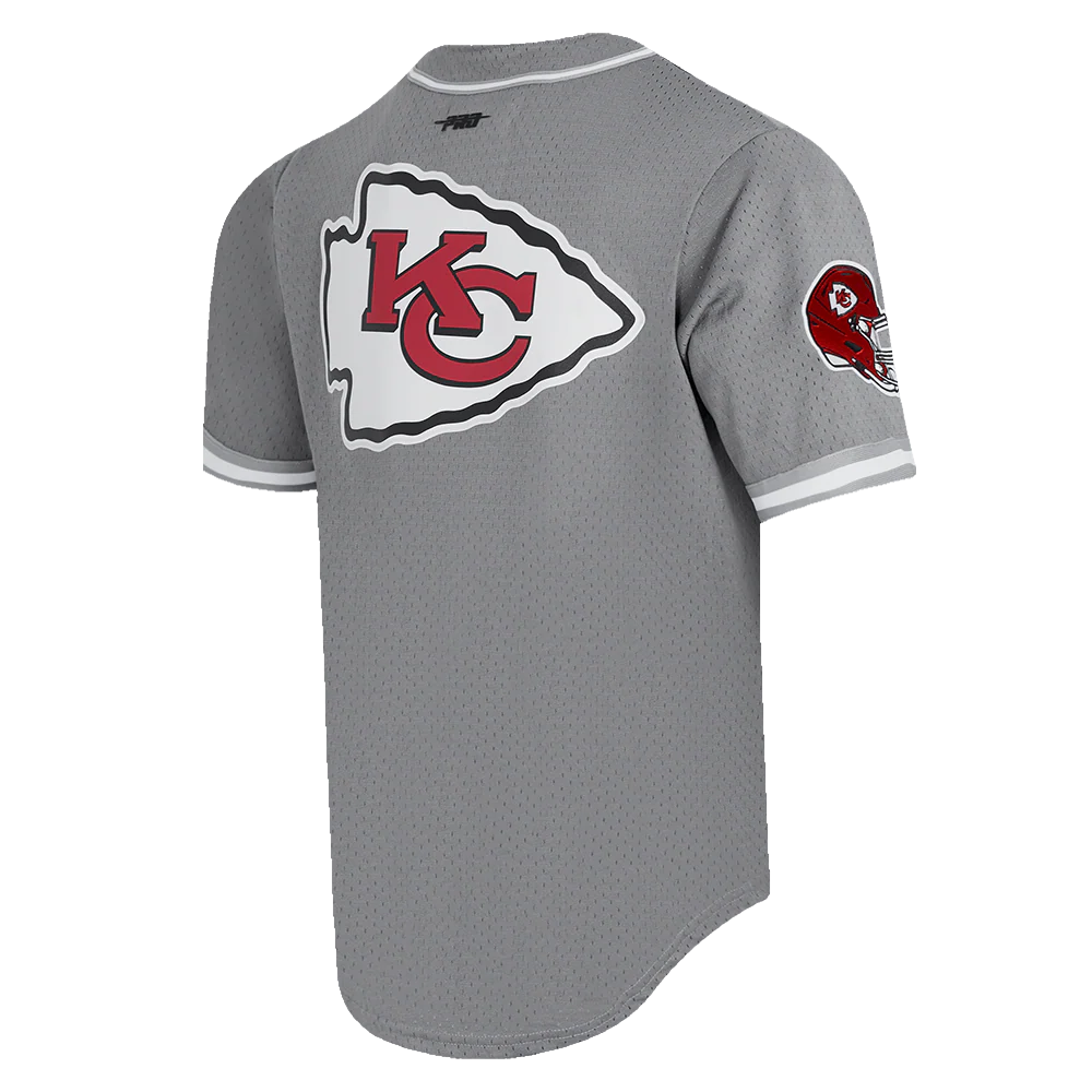 NFL KANSAS CITY CHIEFS SCRIPT TAIL MEN'S MESH BUTTON DOWN SHIRT (GRAY) - Image 4