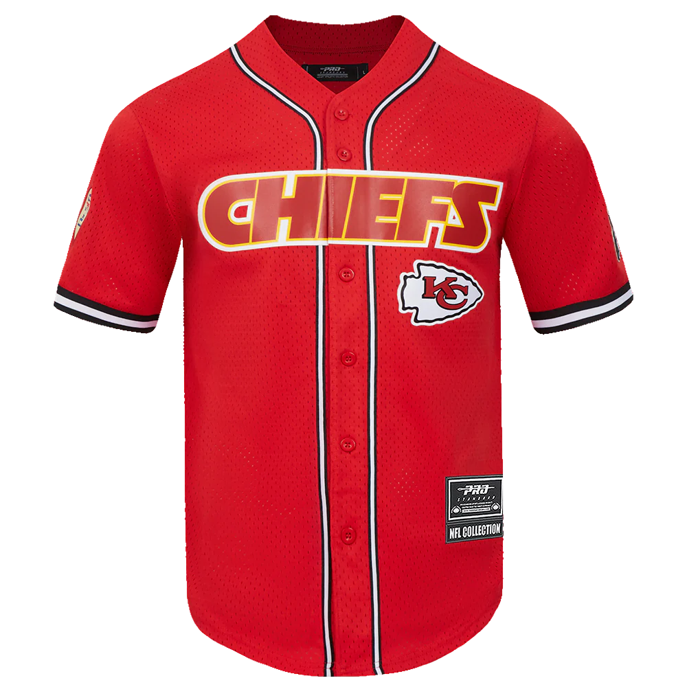 NFL KANSAS CITY CHIEFS MEN'S MESH BUTTON DOWN SHIRT (RED/BLACK)